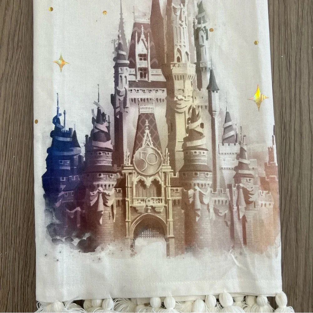 Walt Disney World 50th Anniversary Castle Hand Towel with Tassel Detail NWOT